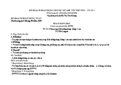 Kế hoạch bài dạy Lớp Lá - Chủ đề 9: Nước - Hiện tượng tự nhiên - Mùa hè - Tuần 3, Năm học 2023-2024 (Trịnh Ngọc Bích + Hà Thị Thu Hương)
