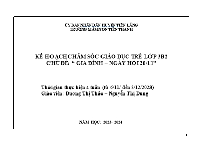 Kế hoạch bài dạy Lớp Mầm - Chủ đề: Gia đình và Ngày hội 20/11 - Năm học 2023-2024 (Dương Thị Thảo + Nguyễn Thị Dung)