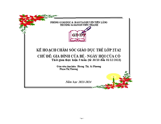Kế hoạch bài dạy Lớp Nhà Trẻ - Chủ đề: Gia đình của bé và Ngày hội của cô - Năm học 2023 - 2024 (Hoàng Thị Ái Phương + Phạm Thị Thương)
