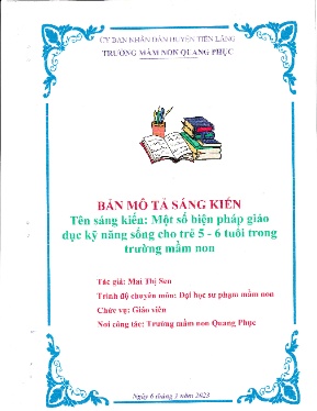 SKKN Một số biện pháp giáo dục kỹ năng sống cho trẻ 5-6 tuổi trong trường mầm non (Mai Thị Sen)