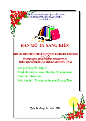 SKKN Một số biện pháp phát huy tính tích cực cho trẻ 4-5 tuổi thông qua hoạt động ngoài trời theo quan điểm lất trẻ làm trung tâm (Nguyễn Thị Lý)