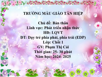 Bài giảng Mầm non Lớp Chồi - Chủ đề: Bản thân - Đề tài: Dạy trẻ phía phải, phía trái (EDP) - Năm học 2024-2025 - Phạm Thị Cải