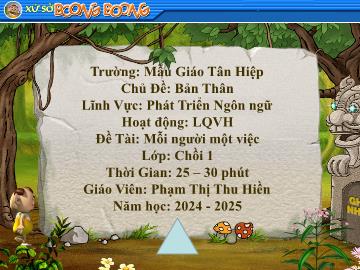 Bài giảng Mầm non Lớp Chồi - Chủ đề: Bản thân - Đề tài: Mỗi người một việc - Năm học 2024-2025 - Phạm Thị Thu Hiền