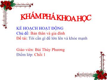 Bài giảng Mầm non Lớp Chồi - Chủ đề: Bản thân và gia đình - Đề tài: Tôi cần gì để lớn lên và khỏe mạnh - Bùi Thùy Phương