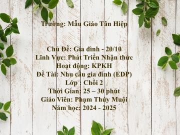 Bài giảng Mầm non Lớp Chồi - Chủ đề: Gia đình. 20/10 - Đề tài: Nhu cầu gia đình (EDP) - Năm học 2024-2025 - Phạm Thúy Muội