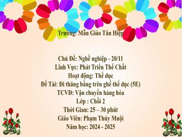 Bài giảng Mầm non Lớp Chồi - Chủ đề: Nghề nghiệp. 20/11 - Đề tài: Đi thăng bằng trên ghế thể dục - Năm học 2024-2025 - Phạm Thúy Muội