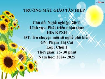 Bài giảng Mầm non Lớp Chồi - Chủ đề: Nghề nghiệp. 20/11 - Đề tài: Trò chuyện một số nghề phổ biến - Năm học 2024-2025 - Phạm Thị Cải