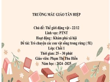 Bài giảng Mầm non Lớp Chồi - Chủ đề: Thế giới động vật. 22/12 - Đề tài: Trò chuyện các con vật sống trong rừng - Năm học 2024-2025 - Phạm Thị Thu Hiền