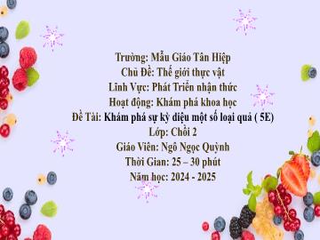 Bài giảng Mầm non Lớp Chồi - Chủ đề: Thế giới thực vật - Đề tài: Khám phá sự kì diệu 1 số loại quả - Năm học 2024-2025 - Ngô Ngọc Quỳnh