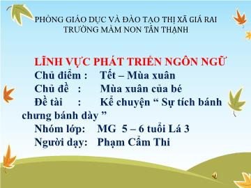 Bài giảng Mầm non Lớp Lá - Chủ đề: Mùa xuân của bé - Đề tài: Kể chuyện Sự tích bánh chưng, bánh dày - Phạm Cẩm Thi