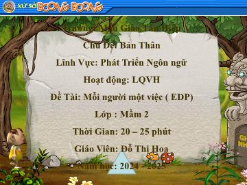 Bài giảng Mầm non Lớp Mầm - Chủ đề: Bản Thân - Đề tài: Mỗi người một việc (EDP) - Năm học 2024-2025 - Đỗ Thị Hoa