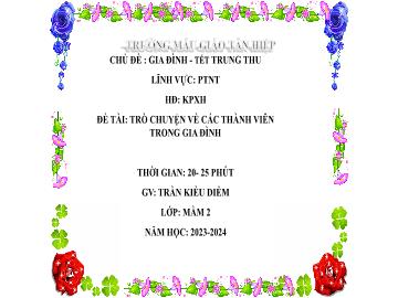 Bài giảng Mầm non Lớp Mầm - Chủ đề: Gia đình. Tết Trung thu - Đề tài: Trò chuyện về các thành viên trong gia đình - Năm học 2023-2024 - Trần Kiều Diễm