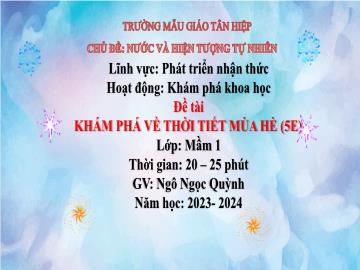 Bài giảng Mầm non Lớp Mầm - Chủ đề: Nước và hiện tượng tự nhiên - Đề tài: Khám về thời tiết mùa hè - Năm học 2023-2024 - Ngô Ngọc Quỳnh