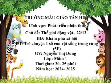 Bài giảng Mầm non Lớp Mầm - Chủ đề: Thế giới động vật. 22/12 - Đề tài: Trò chuyện các con vật sống trong rừng - Năm học 2024-2025 - Nguyễn Thị Dung