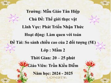 Bài giảng Mầm non Lớp Mầm - Chủ đề: Thế giới thực vật - Đề tài: So sánh chiều cao của 2 đối tượng - Năm học 2024-2025 - Trần Kiều Diễm