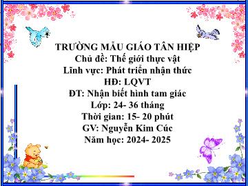 Bài giảng Mầm non Lớp Nhà trẻ - Chủ đề: Thế giới thực vật - Đề tài: Nhận biết hình tam giác - Năm học 2024-2025 - Nguyễn Kim Cúc