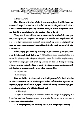 Biện pháp sử dụng nguyên vật liệu sẵn có tại địa phương nhằm nâng cao hứng thú cho trẻ 5 – 6 tuổi trong hoạt động tạo hình