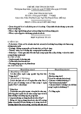 Giáo án Mầm non Lớp Chồi - Tuần 1, Chủ đề nhánh: Trường mầm non - Năm học 2022-2023 - Trần Thị Mai Lam