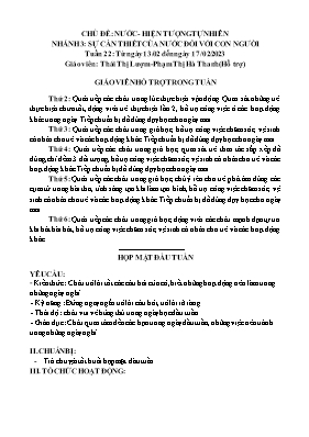 Giáo án Mầm non Lớp Chồi - Tuần 22, Nhánh 3: Sự cần thiết của nước đối với con người - Năm học 2022-2023 - Thái Thị Lượm