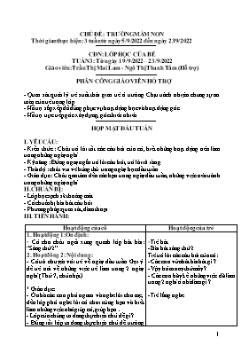 Giáo án Mầm non Lớp Chồi - Tuần 3, Chủ đề nhánh: Lớp học của bé - Năm học 2022-2023 - Trần Thị Mai Lam