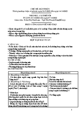 Giáo án Mầm non Lớp Chồi - Tuần 5, Nhánh 2: Cơ thể tôi - Năm học 2022-2023 - Trần Thị Mai Lam