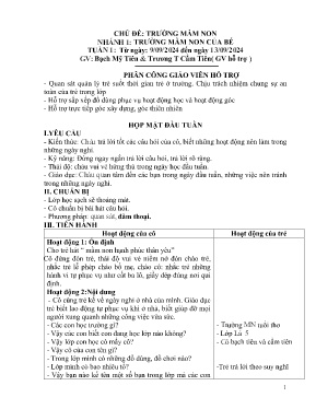 Giáo án Mầm non Lớp Lá - Tuần 1, Nhánh 1: Trường mầm non của bé - Năm học 2024-2025 - Bạch Mỹ Tiên