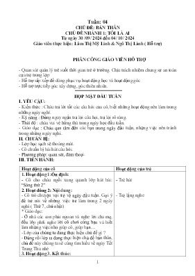 Giáo án Mầm non Lớp Lá - Tuần 4, Chủ đề nhánh 1: Tôi là ai - Năm học 2024-2025 - Lâm Thị Mỹ Linh
