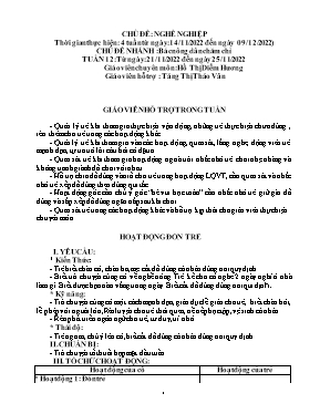 Giáo án Mầm non Lớp Mầm - Tuần 12, Chủ đề nhánh: Bác nông dân chăm chỉ - Năm học 2022-2023 - Hồ Thị Diễm Hương