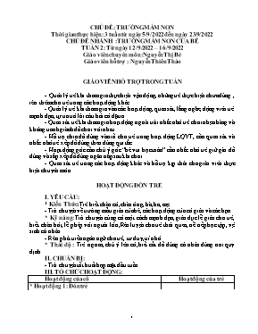 Giáo án Mầm non Lớp Mầm - Tuần 2, Chủ đề nhánh: Trường mầm non của bé - Năm học 2022-2023 - Nguyễn Thị Bé
