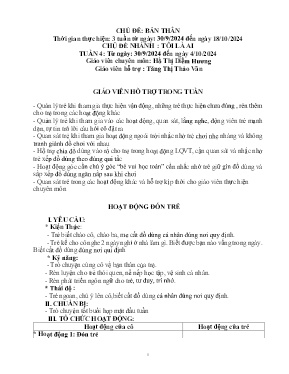 Giáo án Mầm non Lớp Mầm - Tuần 4, Chủ đề nhánh: Tôi là ai - Năm học 2024-2025 - Tăng Thị Thảo Vân