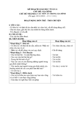 Kế hoạch bài dạy Mầm non Lớp Chồi - Tuần 11, Chủ đề nhánh 4: Các món ăn trong gia đình - Năm học 2024-2025