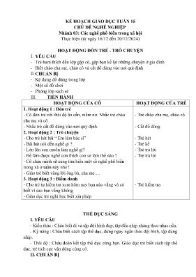 Kế hoạch bài dạy Mầm non Lớp Lá - Tuần 15, Nhánh 3: Các nghề phổ biến trong xã hội - Năm học 2024-2025 - Huỳnh Thị Kim Ngân