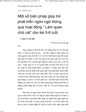 Một số biện pháp giúp trẻ phát triển ngôn ngữ thông qua hoạt động Làm quen chữ cái cho trẻ 5-6 tuổi