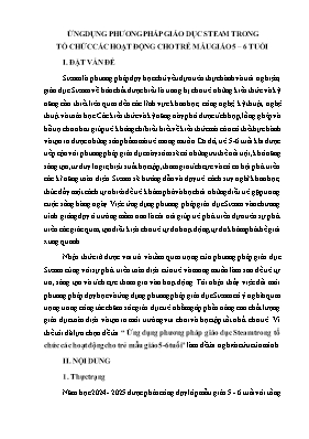 Ứng dụng phương pháp giáo dục Steam trong tổ chức các hoạt động cho trẻ mẫu giáo 5-6 tuổi