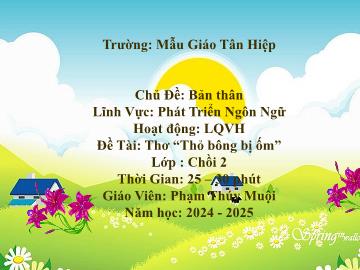 Bài giảng Mầm non Lớp Chồi - Chủ đề: Bản thân - Đề tài: Thơ Thỏ bông bị ốm - Năm học 2024-2025 - Phạm Thúy Muội