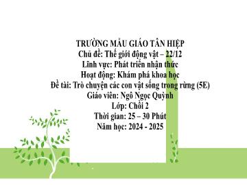 Bài giảng Mầm non Lớp Chồi - Chủ đề: Thế giới thực vật. 22/12 - Đề tài:Trò chuyện các con vật sống trong rừng - Năm học 2024-2025 - Ngô Ngọc Quỳnh