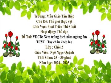 Bài giảng Mầm non Lớp Chồi - Đề tài: Ném trúng đích nằm ngang 2m. Trò chơi vận động Tay chân khéo léo - Năm học 2024-2025 - Ngô Ngọc Quỳnh