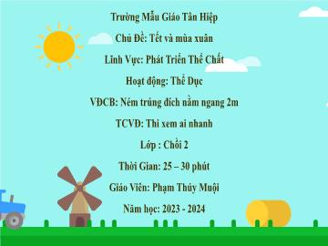 Bài giảng Mầm non Lớp Chồi - Đề tài: Vận động cơ bản Ném trúng đích nằm ngang 2m. Trò chơi vận động Thi xem ai nhanh - Năm học 2023-2024 - Phạm Thúy Muội