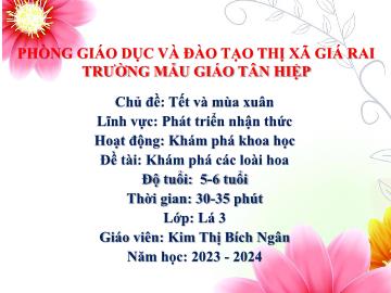 Bài giảng Mầm non Lớp Lá - Chủ đề: Tết và mùa xuân - Đề tài: Khám phá các loài hoa - Năm học 2023-2024 - Kim Thị Bích Ngân