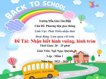 Bài giảng Mầm non Lớp Mầm - Chủ đề: Phương tiện giao thông - Đề tài: Nhận biết hình vuông, hình tròn - Năm học 2023-2024 - Ngô Ngọc Quỳnh
