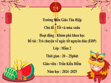 Bài giảng Mầm non Lớp Mầm - Chủ đề: Tết và mùa xuân - Đề tài: Trò chuyện về ngày Tết Nguyên Đán (EDP) - Năm học 2024-2025 - Trần Kiều Diễm