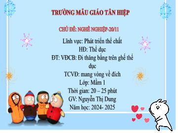 Bài giảng Mầm non Lớp Mầm - Đề tài: Vận động cơ bản Đi thăng bằng trên ghế thể dục. Trò chơi vận động Mang vòng về đích - Năm học 2024-2025 - Nguyễn Thị Dung
