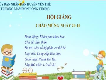 Bài giảng Mầm non Lớp Chồi - Chủ đề: Bản thân - Đề tài: Một số bộ phận cơ thể bé - Phạm Thị Thu