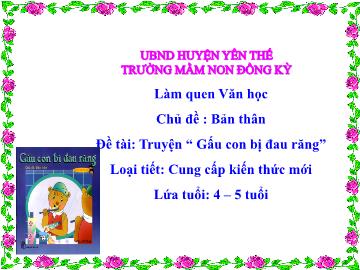 Bài giảng Mầm non Lớp Chồi - Chủ đề: Bản thân - Đề tài: Truyện Gấu con bị đau răng - Trường Mầm non Đồng Kỳ