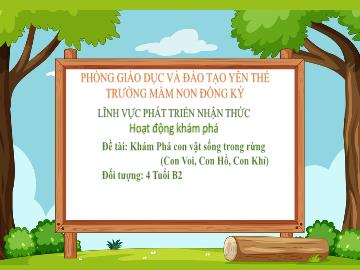 Bài giảng Mầm non Lớp Chồi - Đề tài: Khám Phá con vật sống trong rừng (Con Voi, Con Hổ, Con Khỉ) - Trường Mầm non Đồng Kỳ