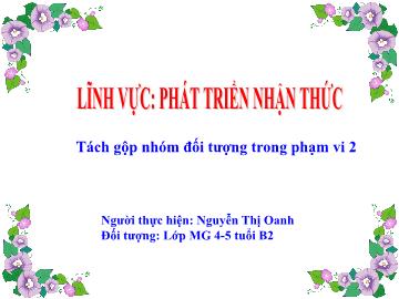 Bài giảng Mầm non Lớp Chồi - Đề tài: Tách gộp nhóm đối tượng trong phạm vi 2 - Nguyễn Thị Oanh