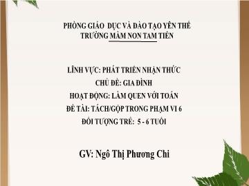 Bài giảng Mầm non Lớp Lá - Chủ đề: Gia đình - Đề tài: Tách, gộp trong phạm vi 6 - Ngô Thị Phương Chi