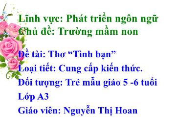 Bài giảng Mầm non Lớp Lá - Chủ đề: Trường Mầm non - Đề tài: Thơ Tình bạn - Nguyễn Thị Hoan