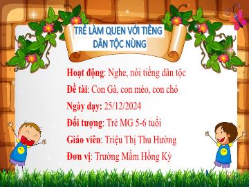 Bài giảng Mầm non Lớp Lá - Đề tài: Con gà, con mèo, con chó - Năm học 2024-2025 - Triệu Thị Thu Hường