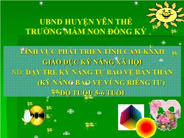 Bài giảng Mầm non Lớp Lá - Đề tài: Dạy trẻ kĩ năng tự bảo vệ bản thân (Kĩ năng bảo vệ vùng riêng tư) - Trường Mầm non Đồng Kỳ